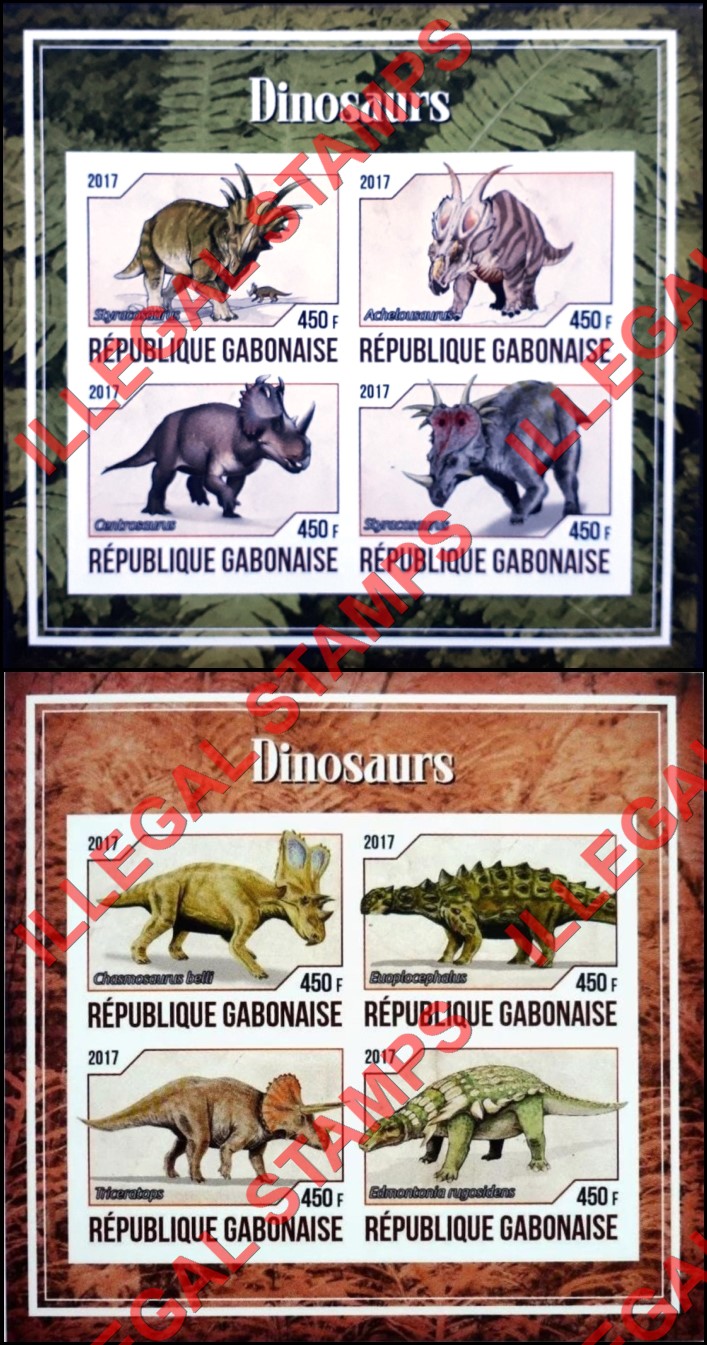 Gabon 2017 Dinosaurs (British producers style) Illegal Stamp Souvenir Sheets of 4 Gabon 2017 Dinosaurs (British producers style) Illegal Stamp Souvenir Sheets of 4