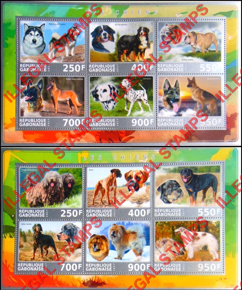 Gabon 2017 Dogs Illegal Stamp Souvenir Sheets of 6 Gabon 2017 Dogs Illegal Stamp Souvenir Sheets of 6
