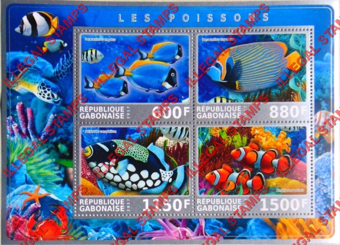 Gabon 2017 Fish Illegal Stamp Souvenir Sheet of 4 Gabon 2017 Fish Illegal Stamp Souvenir Sheet of 4