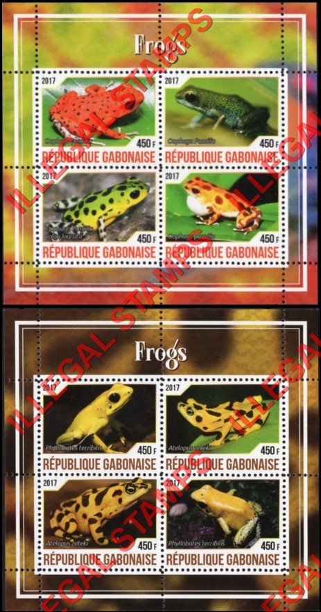 Gabon 2017 Frogs Illegal Stamp Souvenir Sheets of 4 Gabon 2017 Frogs Illegal Stamp Souvenir Sheets of 4