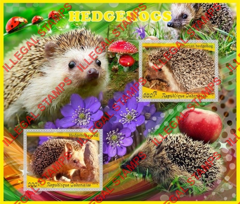 Gabon 2017 Hedgehogs Illegal Stamp Souvenir Sheet of 2 Gabon 2017 Hedgehogs Illegal Stamp Souvenir Sheet of 2