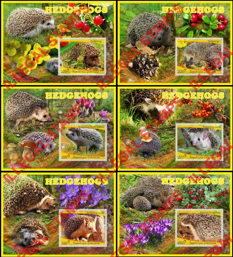 Gabon 2017 Hedgehogs Illegal Stamp Souvenir Sheets of 1 Gabon 2017 Hedgehogs Illegal Stamp Souvenir Sheets of 1