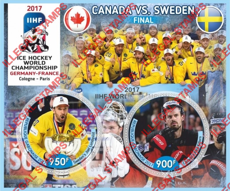 Gabon 2017 Ice Hockey World Championship Illegal Stamp Souvenir Sheet of 2 Gabon 2017 Ice Hockey World Championship Illegal Stamp Souvenir Sheet of 2
