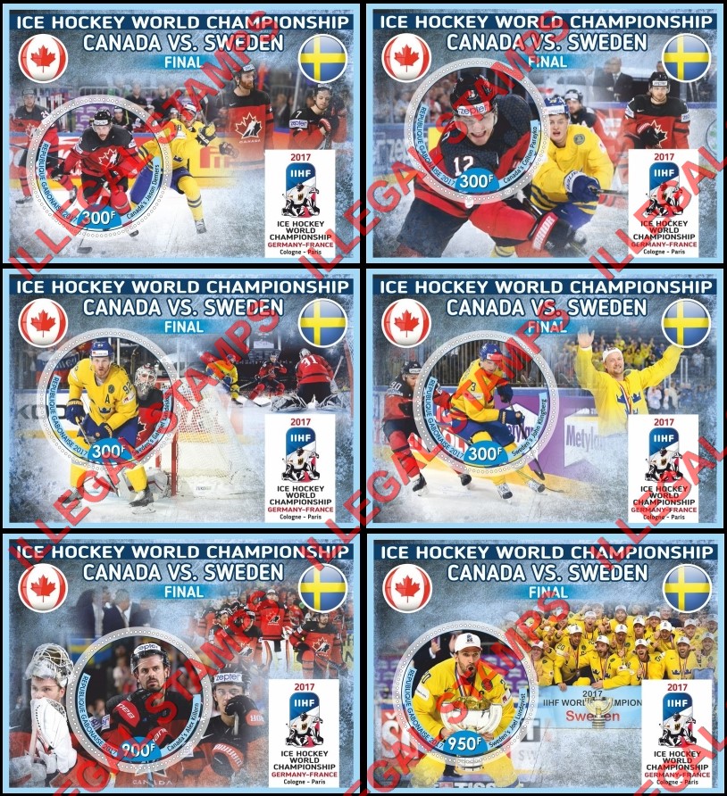 Gabon 2017 Ice Hockey World Championship Illegal Stamp Souvenir Sheets of 1 Gabon 2017 Ice Hockey World Championship Illegal Stamp Souvenir Sheets of 1