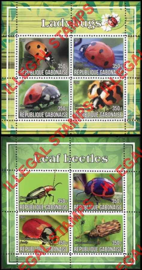 Gabon 2017 Insects Ladybugs and Leaf Beetles Illegal Stamp Souvenir Sheets of 4 Gabon 2017 Insects Ladybugs and Leaf Beetles Illegal Stamp Souvenir Sheets of 4