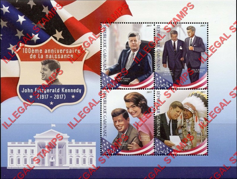 Gabon 2017 John F. Kennedy Illegal Stamp Souvenir Sheet of 4 Gabon 2017 John F. Kennedy Illegal Stamp Souvenir Sheet of 4