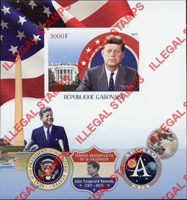 Gabon 2017 John F. Kennedy Illegal Stamp Souvenir Sheet of 1 Gabon 2017 John F. Kennedy Illegal Stamp Souvenir Sheet of 1