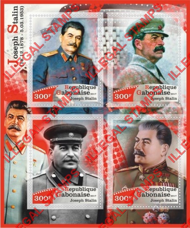 Gabon 2017 Joseph Stalin (different) Illegal Stamp Souvenir Sheet of 4 Gabon 2017 Joseph Stalin (different) Illegal Stamp Souvenir Sheet of 4