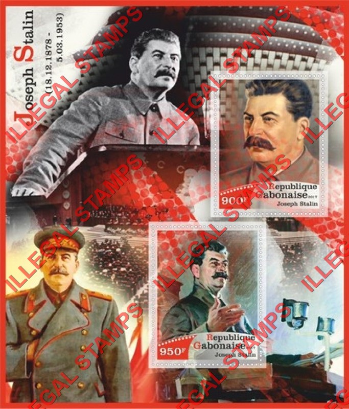 Gabon 2017 Joseph Stalin (different) Illegal Stamp Souvenir Sheet of 2 Gabon 2017 Joseph Stalin (different) Illegal Stamp Souvenir Sheet of 2