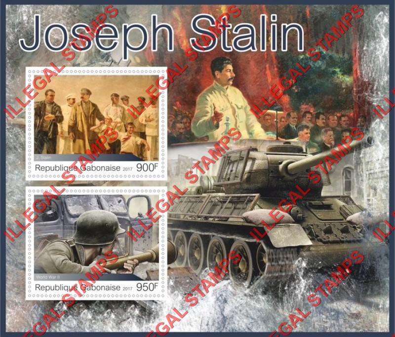 Gabon 2017 Joseph Stalin Illegal Stamp Souvenir Sheet of 2 Gabon 2017 Joseph Stalin Illegal Stamp Souvenir Sheet of 2