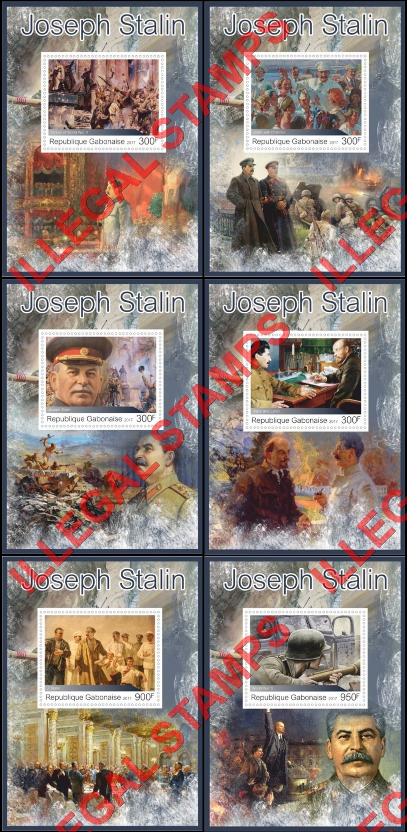 Gabon 2017 Joseph Stalin Illegal Stamp Souvenir Sheets of 1 Gabon 2017 Joseph Stalin Illegal Stamp Souvenir Sheets of 1