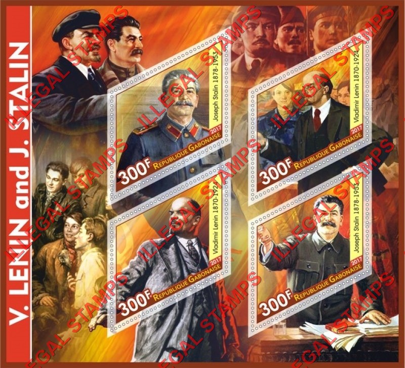 Gabon 2017 Lenin and Stalin Illegal Stamp Souvenir Sheet of 4 Gabon 2017 Lenin and Stalin Illegal Stamp Souvenir Sheet of 4