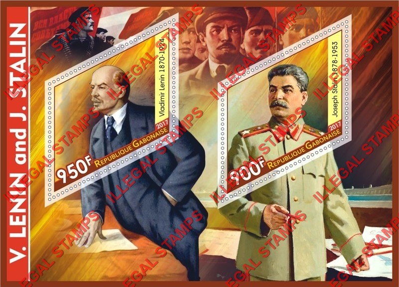 Gabon 2017 Lenin and Stalin Illegal Stamp Souvenir Sheet of 2 Gabon 2017 Lenin and Stalin Illegal Stamp Souvenir Sheet of 2