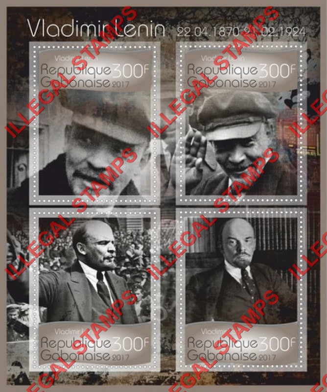 Gabon 2017 Lenin Illegal Stamp Souvenir Sheet of 4 Gabon 2017 Lenin Illegal Stamp Souvenir Sheet of 4