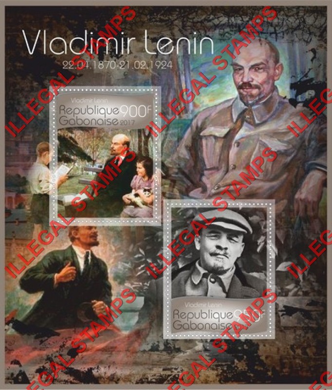 Gabon 2017 Lenin Illegal Stamp Souvenir Sheet of 2 Gabon 2017 Lenin Illegal Stamp Souvenir Sheet of 2
