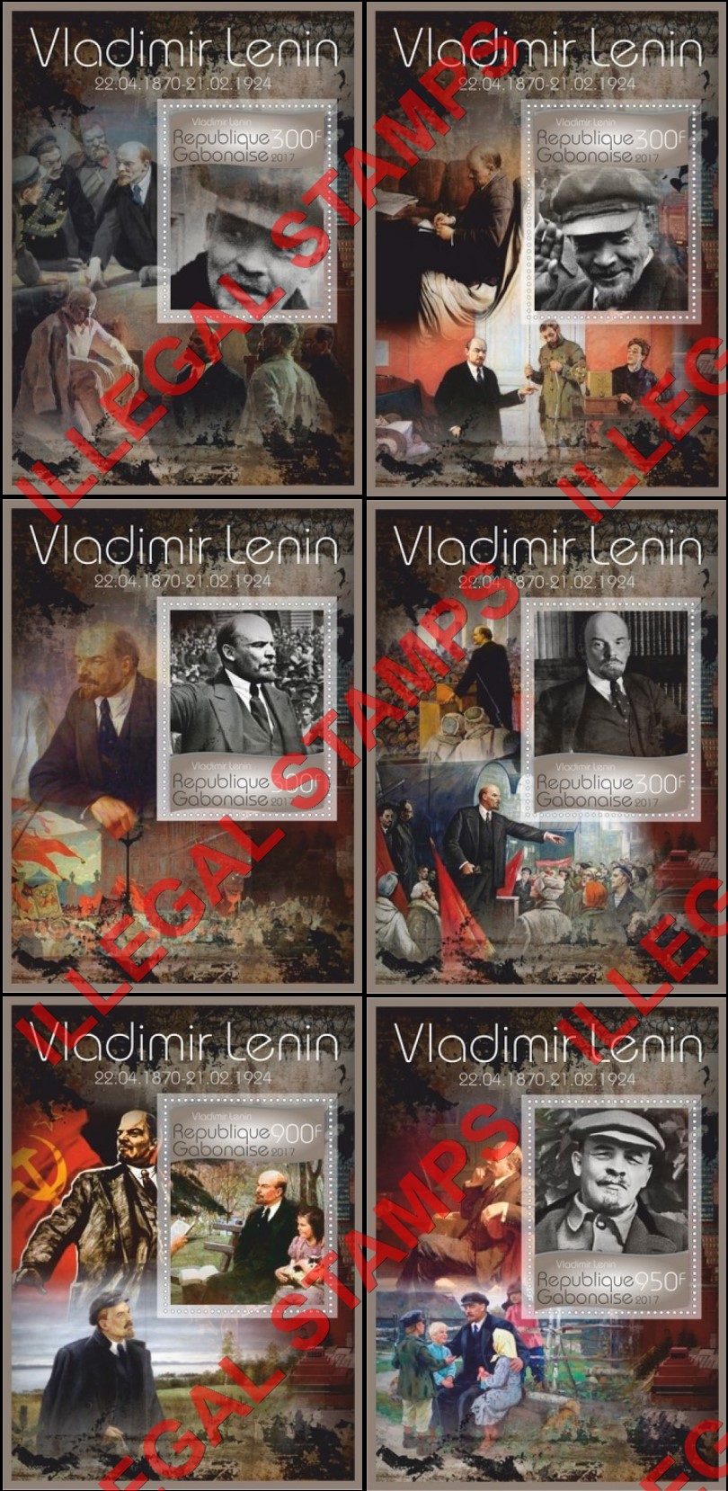Gabon 2017 Lenin Illegal Stamp Souvenir Sheets of 1 Gabon 2017 Lenin Illegal Stamp Souvenir Sheets of 1