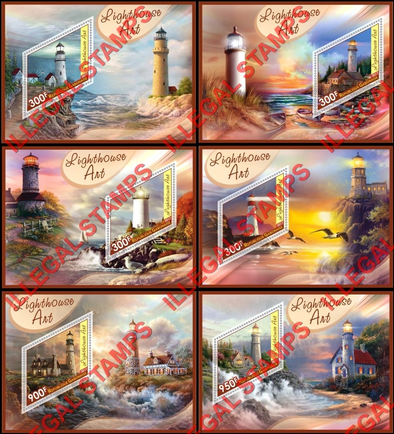 Gabon 2017 Lighthouses Art Illegal Stamp Souvenir Sheets of 1 Gabon 2017 Lighthouses Art Illegal Stamp Souvenir Sheets of 1