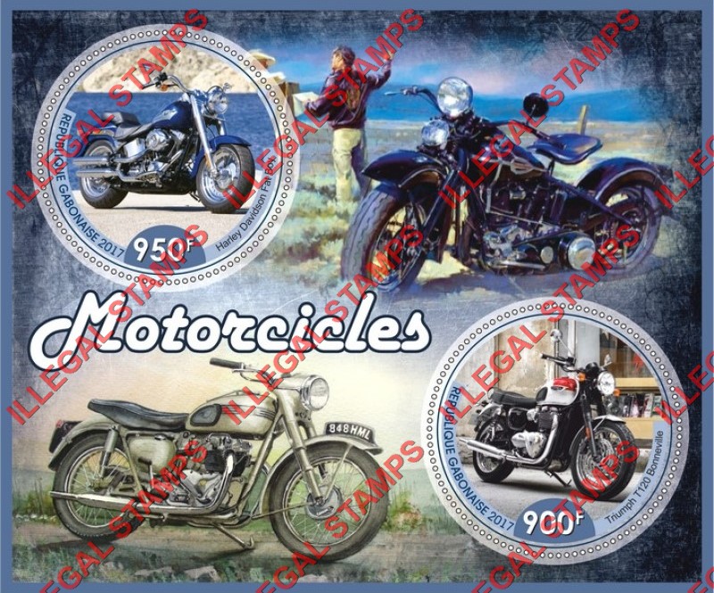 Gabon 2017 Motorcycles (different) Illegal Stamp Souvenir Sheet of 2 Gabon 2017 Motorcycles (different) Illegal Stamp Souvenir Sheet of 2