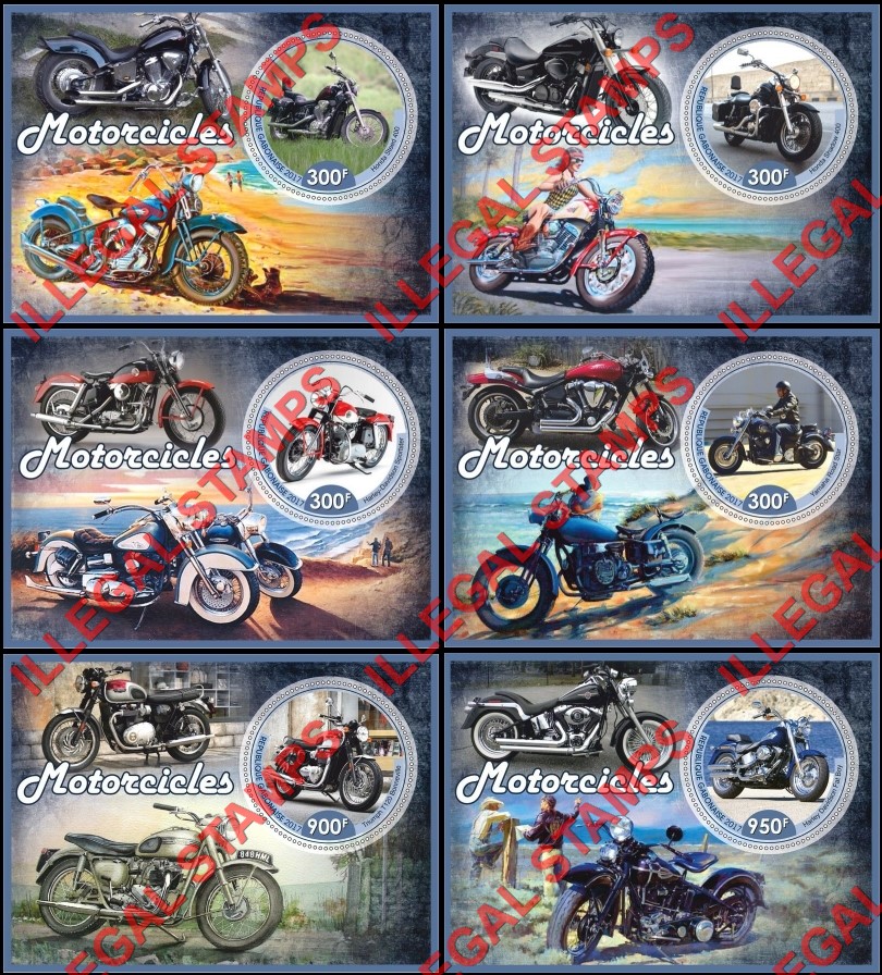 Gabon 2017 Motorcycles (different) Illegal Stamp Souvenir Sheets of 1 Gabon 2017 Motorcycles (different) Illegal Stamp Souvenir Sheets of 1