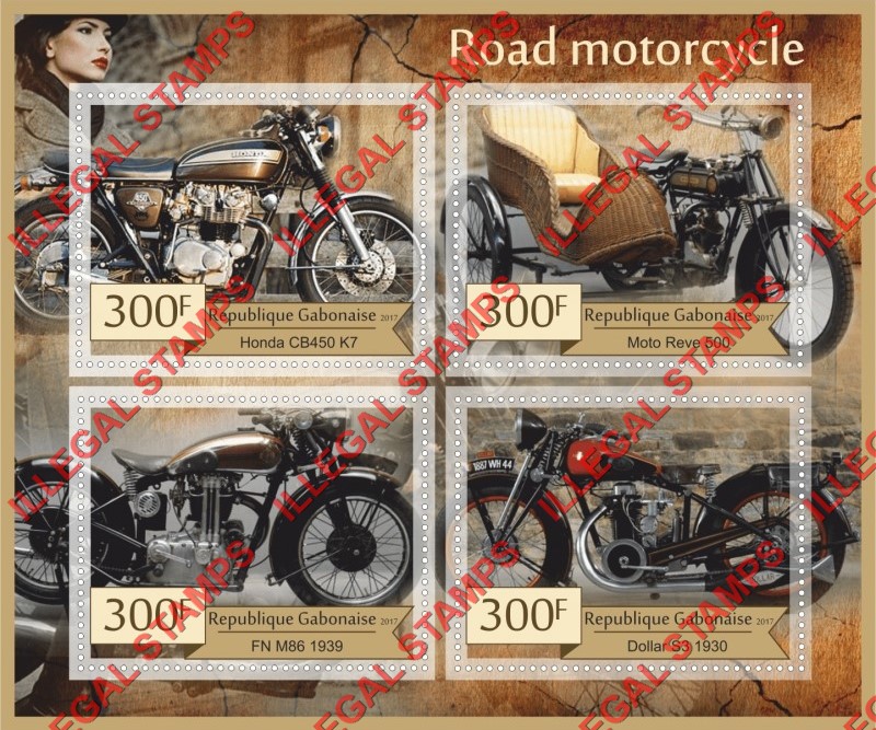 Gabon 2017 Motorcycles Illegal Stamp Souvenir Sheet of 4 Gabon 2017 Motorcycles Illegal Stamp Souvenir Sheet of 4