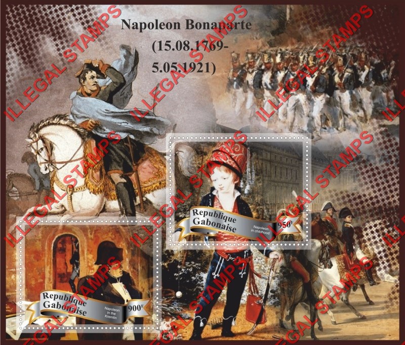 Gabon 2017 Napoleon Bonaparte Illegal Stamp Souvenir Sheet of 2 Gabon 2017 Napoleon Bonaparte Illegal Stamp Souvenir Sheet of 2
