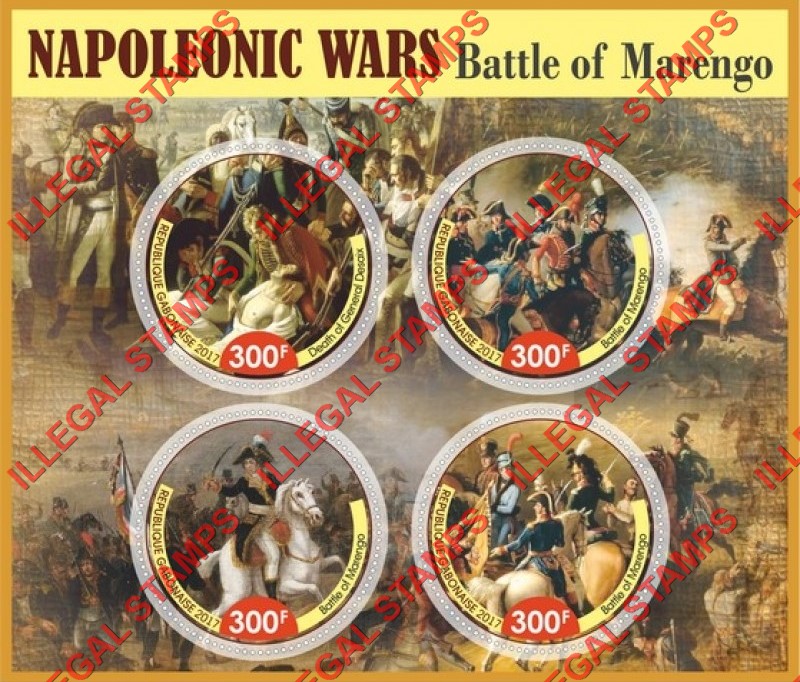 Gabon 2017 Napoleonic Wars Battle of Marengo Illegal Stamp Souvenir Sheet of 4 Gabon 2017 Napoleonic Wars Battle of Marengo Illegal Stamp Souvenir Sheet of 4