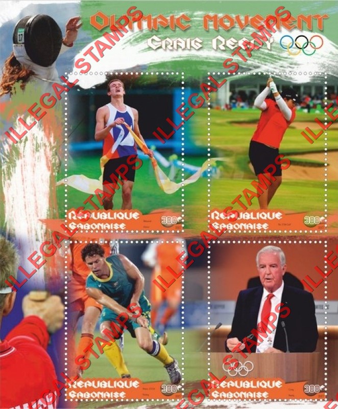 Gabon 2017 Olympic Movement Craig Reedy Illegal Stamp Souvenir Sheet of 4 Gabon 2017 Olympic Movement Craig Reedy Illegal Stamp Souvenir Sheet of 4