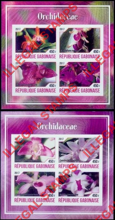 Gabon 2017 Orchids Illegal Stamp Souvenir Sheets of 4 Gabon 2017 Orchids Illegal Stamp Souvenir Sheets of 4
