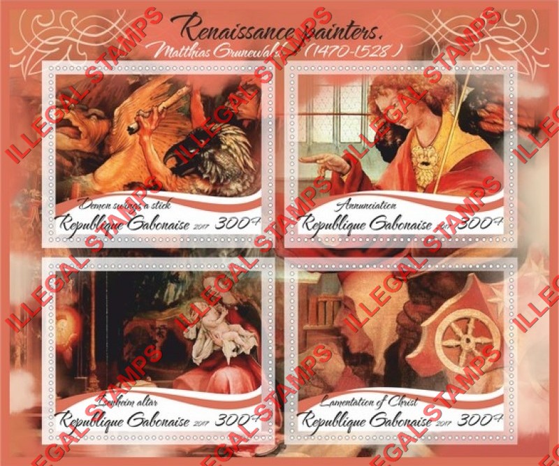 Gabon 2017 Paintings by Grunewald Illegal Stamp Souvenir Sheet of 4 Gabon 2017 Paintings by Grunewald Illegal Stamp Souvenir Sheet of 4
