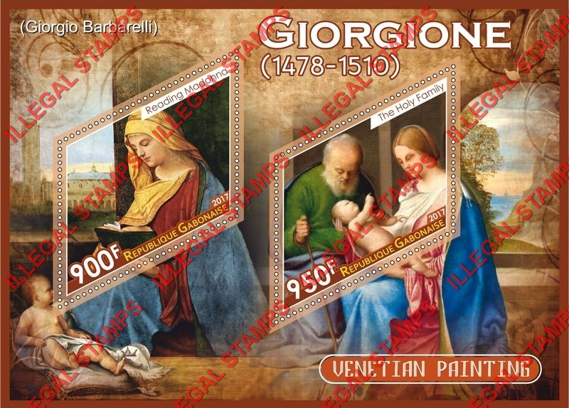 Gabon 2017 Paintings Venetian Painting by Giorgione Illegal Stamp Souvenir Sheet of 2 Gabon 2017 Paintings Venetian Painting by Giorgione Illegal Stamp Souvenir Sheet of 2