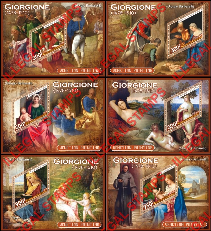 Gabon 2017 Paintings Venetian Painting by Giorgione Illegal Stamp Souvenir Sheets of 1 Gabon 2017 Paintings Venetian Painting by Giorgione Illegal Stamp Souvenir Sheets of 1