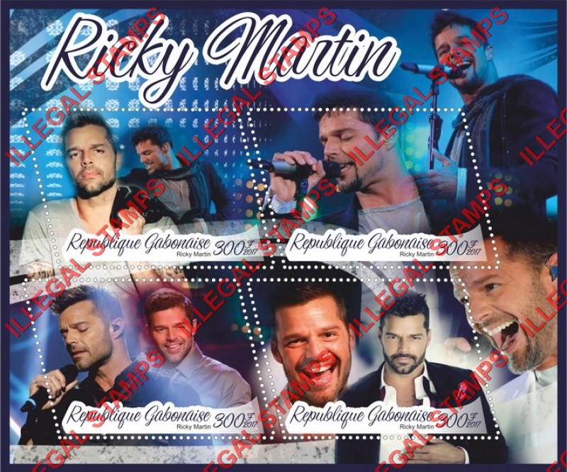 Gabon 2017 Ricky Martin Illegal Stamp Souvenir Sheet of 4 Gabon 2017 Ricky Martin Illegal Stamp Souvenir Sheet of 4
