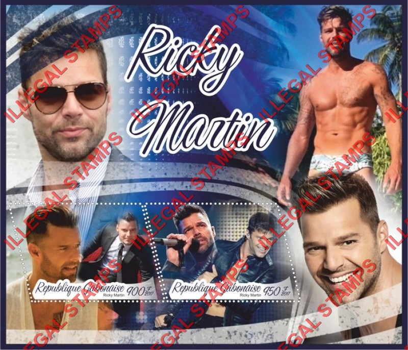 Gabon 2017 Ricky Martin Illegal Stamp Souvenir Sheet of 2 Gabon 2017 Ricky Martin Illegal Stamp Souvenir Sheet of 2