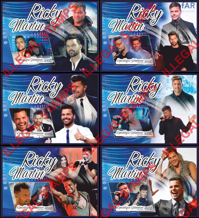 Gabon 2017 Ricky Martin Illegal Stamp Souvenir Sheets of 1 Gabon 2017 Ricky Martin Illegal Stamp Souvenir Sheets of 1