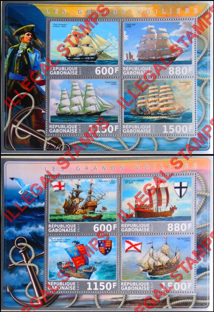 Gabon 2017 Sailing Ships Illegal Stamp Souvenir Sheets of 4 (Part 1) Gabon 2017 Sailing Ships Illegal Stamp Souvenir Sheets of 4 (Part 1)