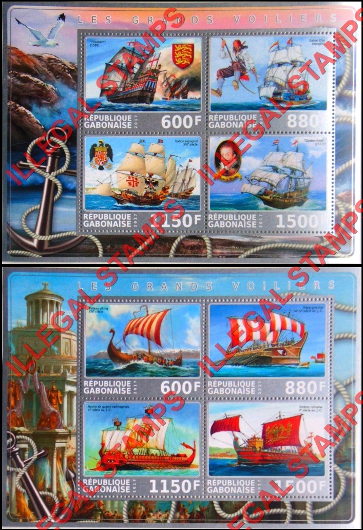Gabon 2017 Sailing Ships Illegal Stamp Souvenir Sheets of 4 (Part 2) Gabon 2017 Sailing Ships Illegal Stamp Souvenir Sheets of 4 (Part 2)