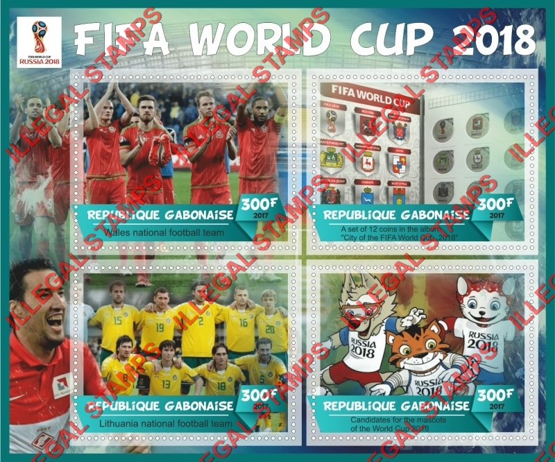 Gabon 2017 Soccer FIFA World Cup 2018 Illegal Stamp Souvenir Sheet of 4 Gabon 2017 Soccer FIFA World Cup 2018 Illegal Stamp Souvenir Sheet of 4