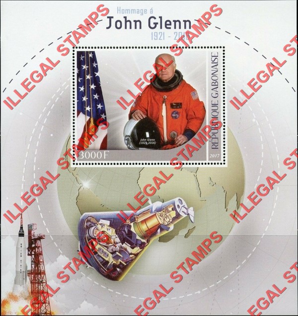 Gabon 2017 Space John Glenn Illegal Stamp Souvenir Sheet of 1 Gabon 2017 Space John Glenn Illegal Stamp Souvenir Sheet of 1