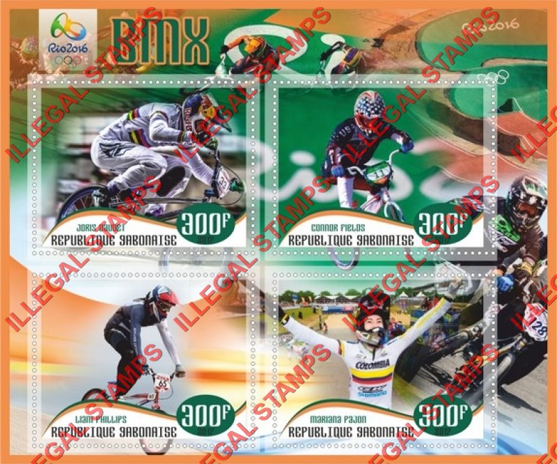 Gabon 2017 Sport BMX Cycling Illegal Stamp Souvenir Sheet of 4 Gabon 2017 Sport BMX Cycling Illegal Stamp Souvenir Sheet of 4