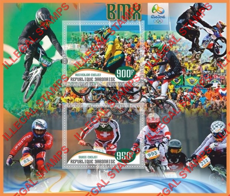 Gabon 2017 Sport BMX Cycling Illegal Stamp Souvenir Sheet of 2 Gabon 2017 Sport BMX Cycling Illegal Stamp Souvenir Sheet of 2