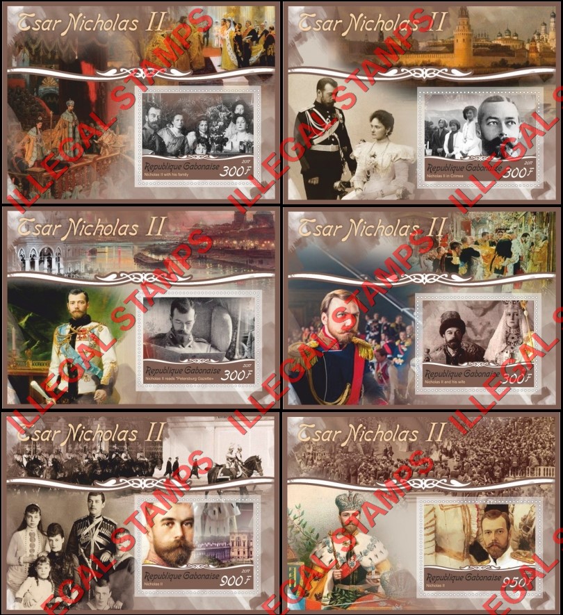 Gabon 2017 Tsar Nicholas II Illegal Stamp Souvenir Sheets of 1 Gabon 2017 Tsar Nicholas II Illegal Stamp Souvenir Sheets of 1