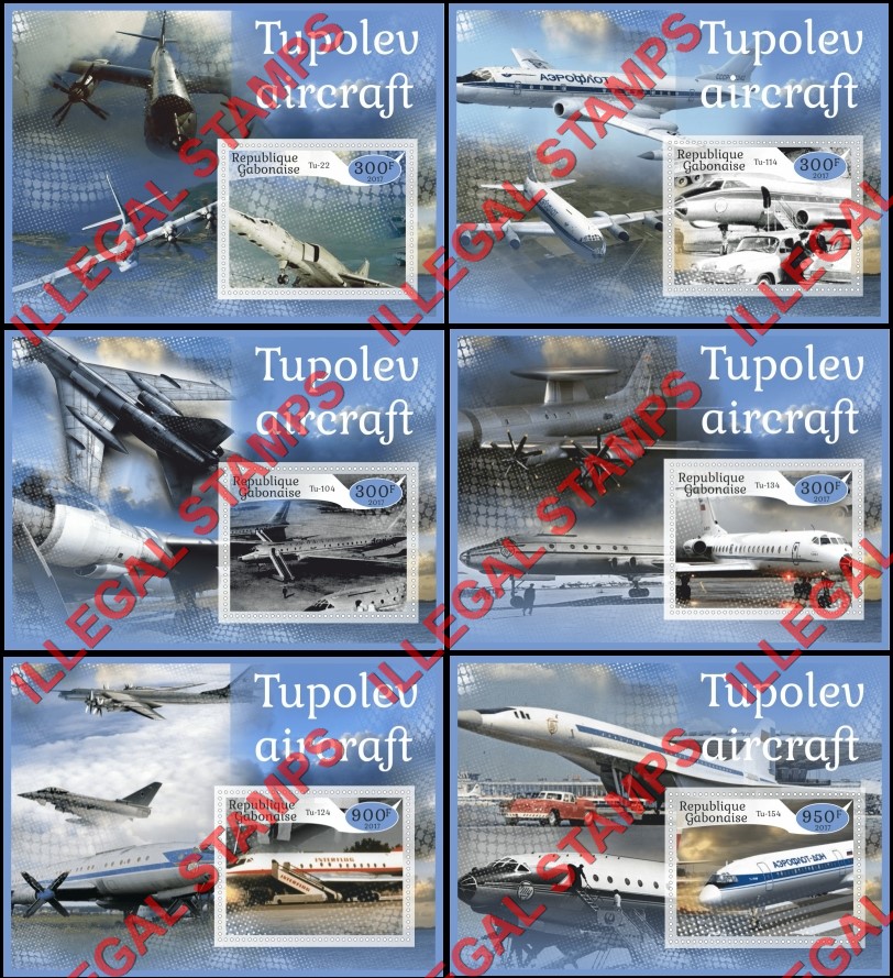Gabon 2017 Tupolev Aircraft Illegal Stamp Souvenir Sheets of 1 Gabon 2017 Tupolev Aircraft Illegal Stamp Souvenir Sheets of 1