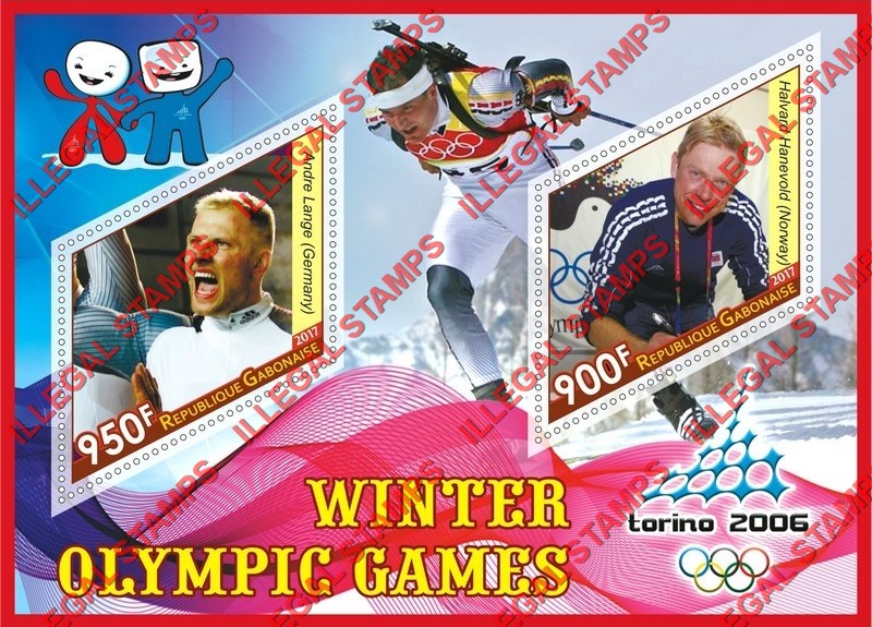 Gabon 2017 Winter Olympic Games Torino 2006 Illegal Stamp Souvenir Sheet of 2 Gabon 2017 Winter Olympic Games Torino 2006 Illegal Stamp Souvenir Sheet of 2