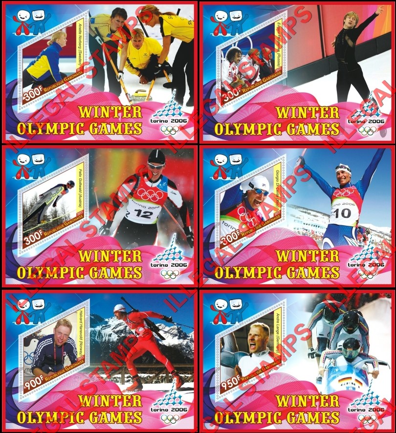 Gabon 2017 Winter Olympic Games Torino 2006 Illegal Stamp Souvenir Sheets of 1 Gabon 2017 Winter Olympic Games Torino 2006 Illegal Stamp Souvenir Sheets of 1