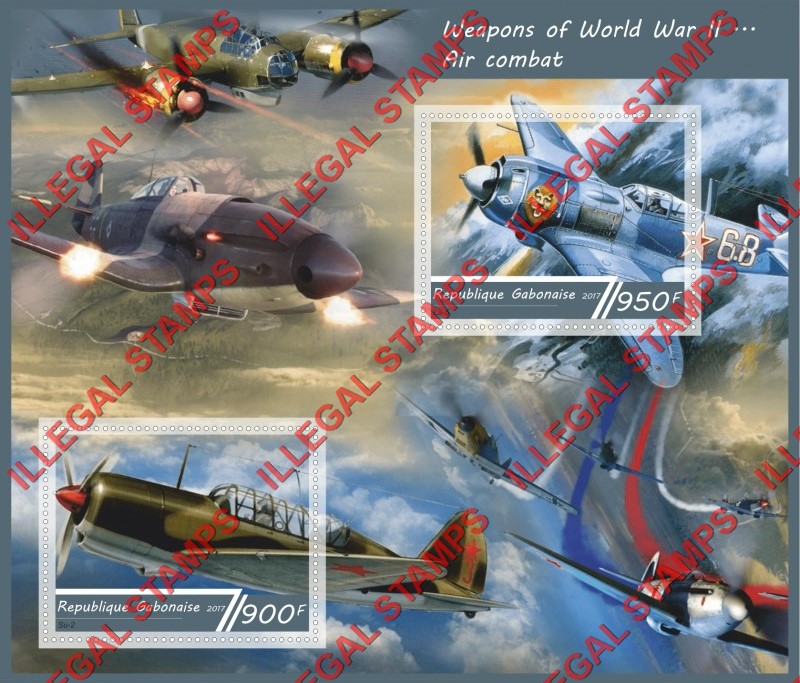 Gabon 2017 World War II Aircraft Illegal Stamp Souvenir Sheet of 2 Gabon 2017 World War II Aircraft Illegal Stamp Souvenir Sheet of 2