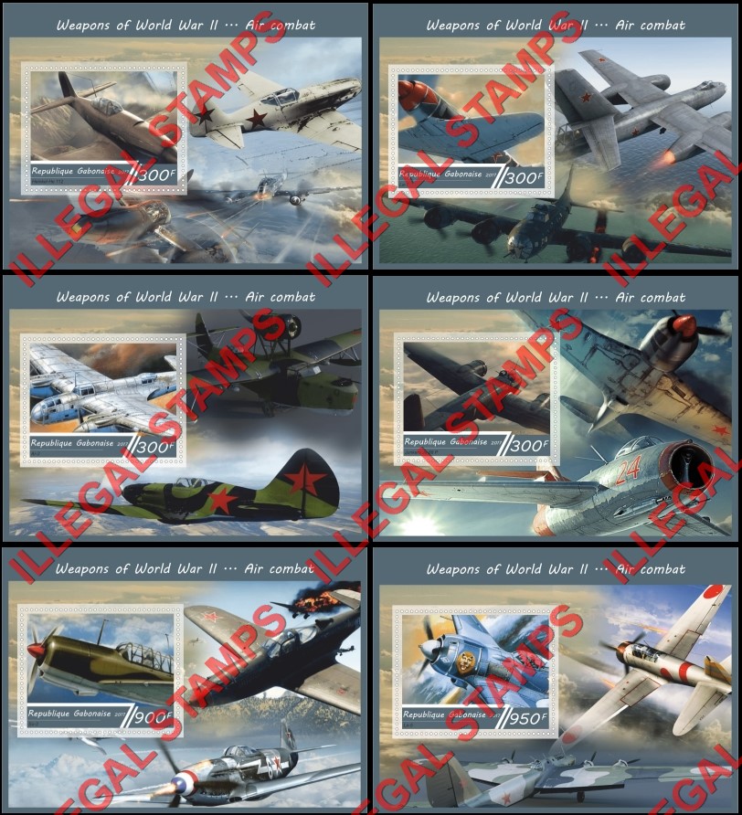 Gabon 2017 World War II Aircraft Illegal Stamp Souvenir Sheets of 1 Gabon 2017 World War II Aircraft Illegal Stamp Souvenir Sheets of 1