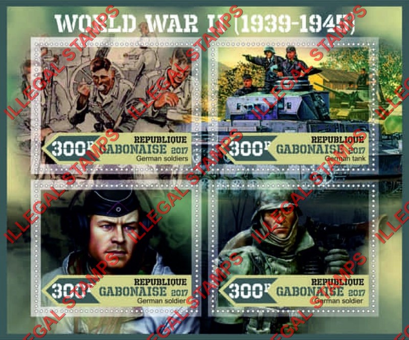 Gabon 2017 World War II Illegal Stamp Souvenir Sheet of 4 Gabon 2017 World War II Illegal Stamp Souvenir Sheet of 4