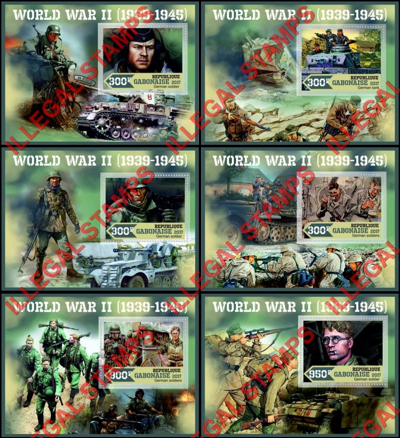 Gabon 2017 World War II Illegal Stamp Souvenir Sheets of 1 Gabon 2017 World War II Illegal Stamp Souvenir Sheets of 1