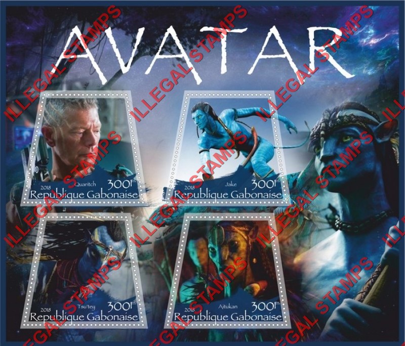 Gabon 2018 Avatar Illegal Stamp Souvenir Sheet of 4 Gabon 2018 Avatar Illegal Stamp Souvenir Sheet of 4