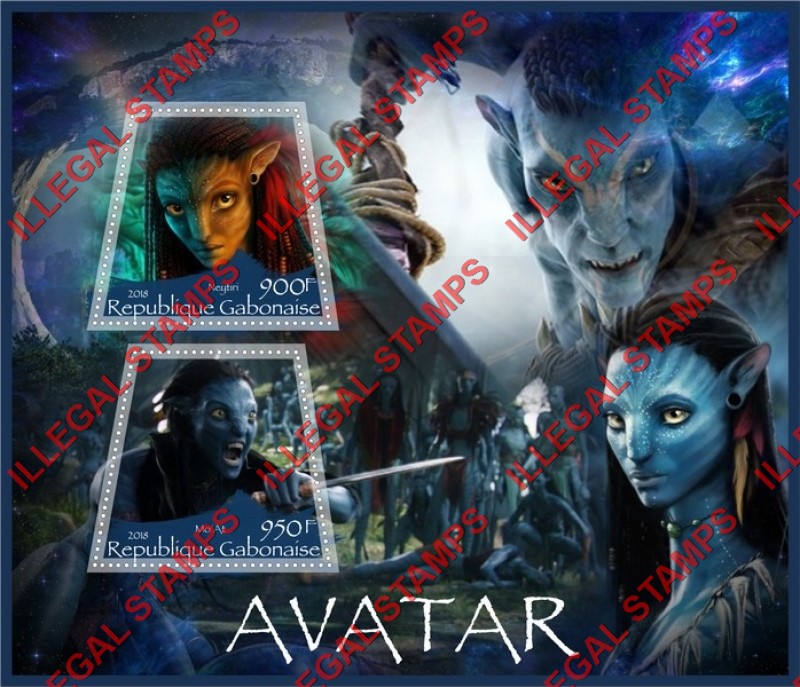 Gabon 2018 Avatar Illegal Stamp Souvenir Sheet of 2 Gabon 2018 Avatar Illegal Stamp Souvenir Sheet of 2